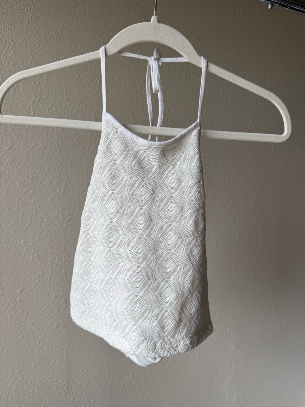 Forever 21 White Textured Halter Tank Top